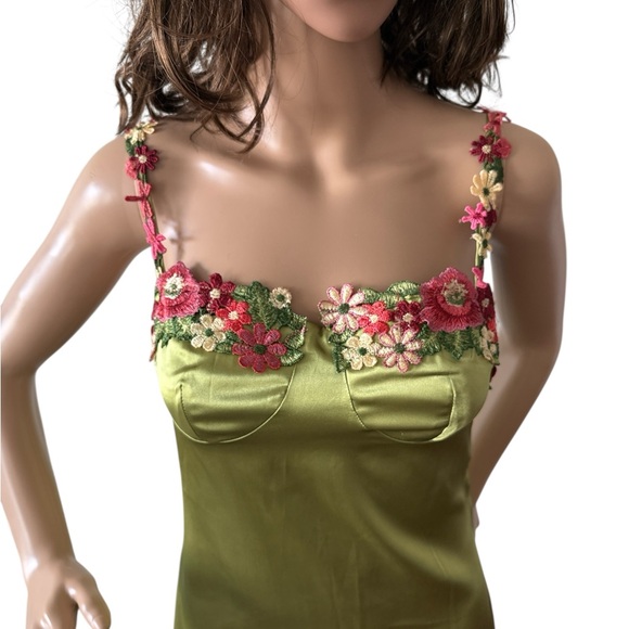 Commense Satin Floral Appliqué Mini Slip Dress, Size S - Picture 5 of 7